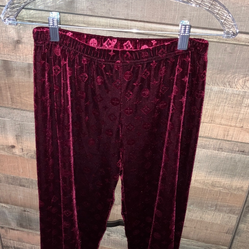 Velvet Burgundy Patterned Pants - Picture 3 of 9